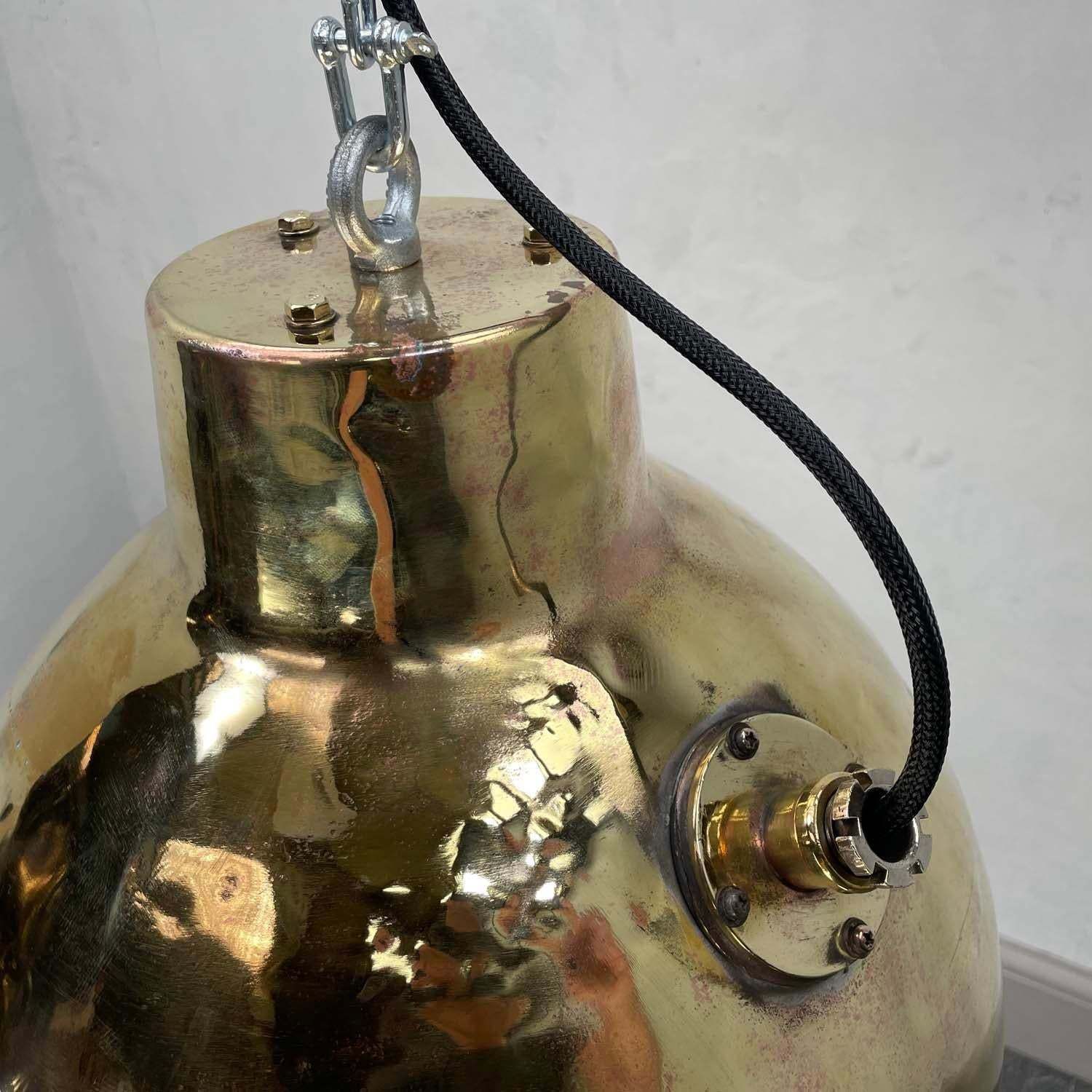 1960s Japanese Industrial Brass, Copper And Glass Dome Pendant Light photo vintage