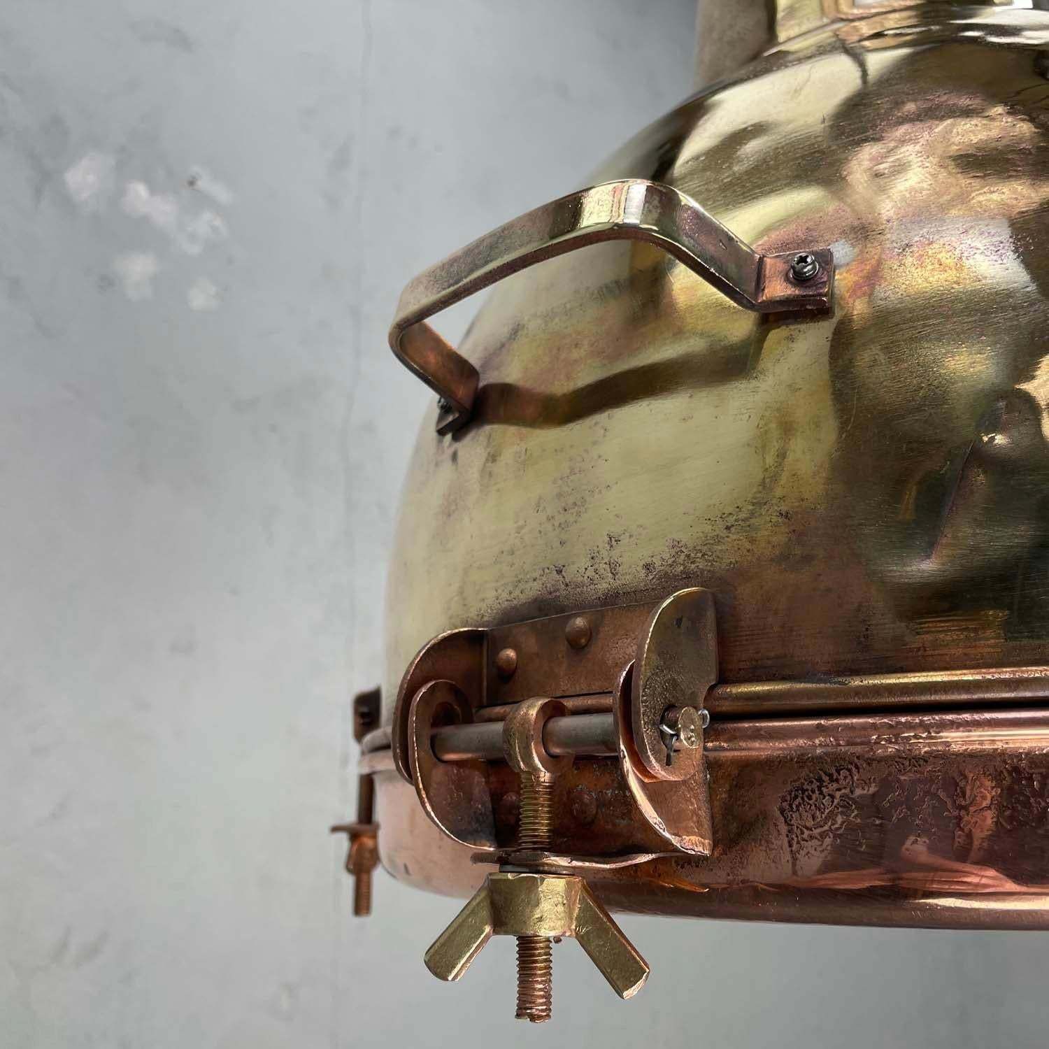 750.0 1960s Japanese Industrial Brass, Copper And Glass Dome Pendant Light photo