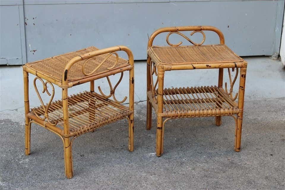 Pair Night Stands Mid Century Italian Design Bamboo Minimal 1950s photo furniture