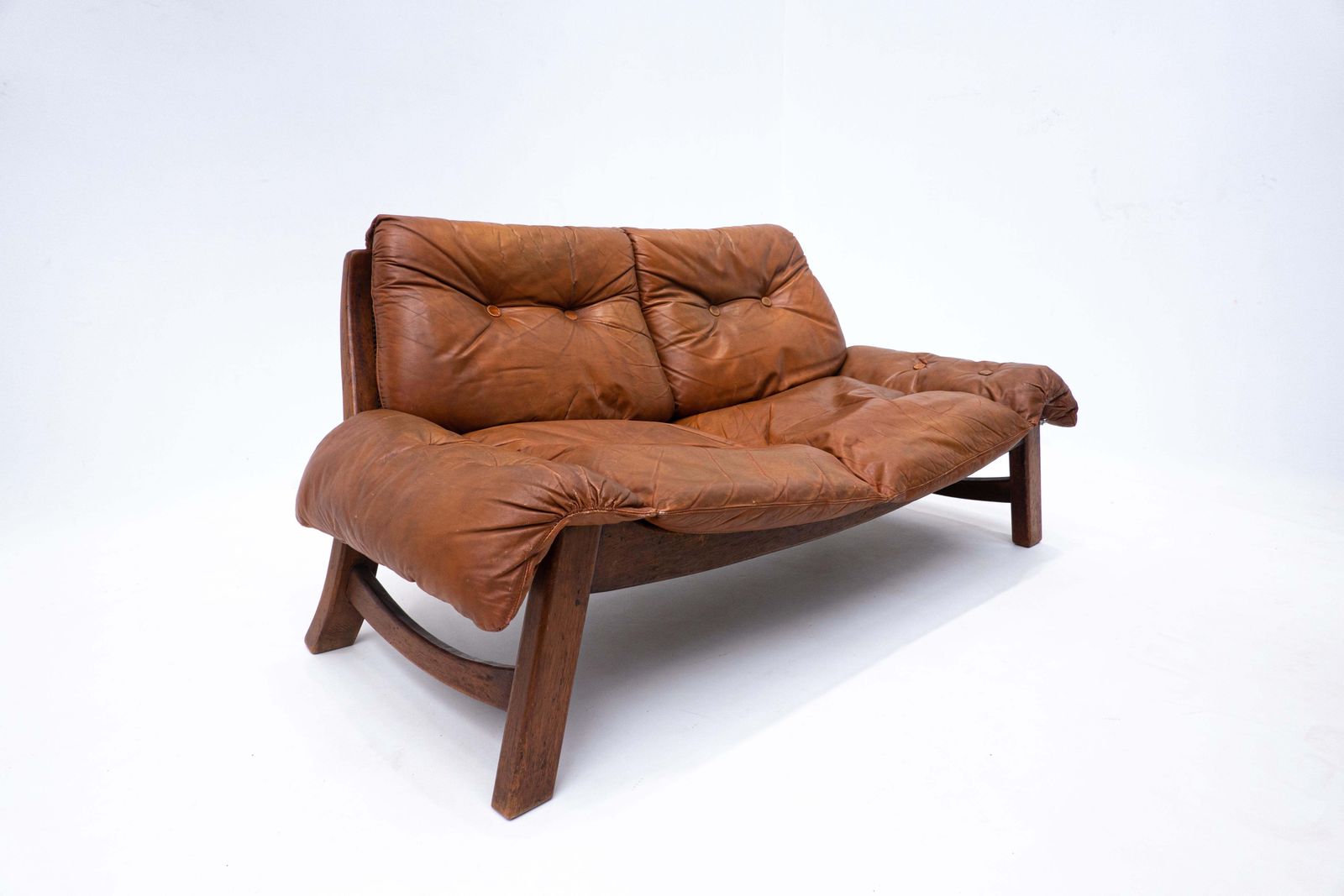 Mid Century Living Room Set, Original Cognac Leather, Brazilian Style, 1960s photo vintage