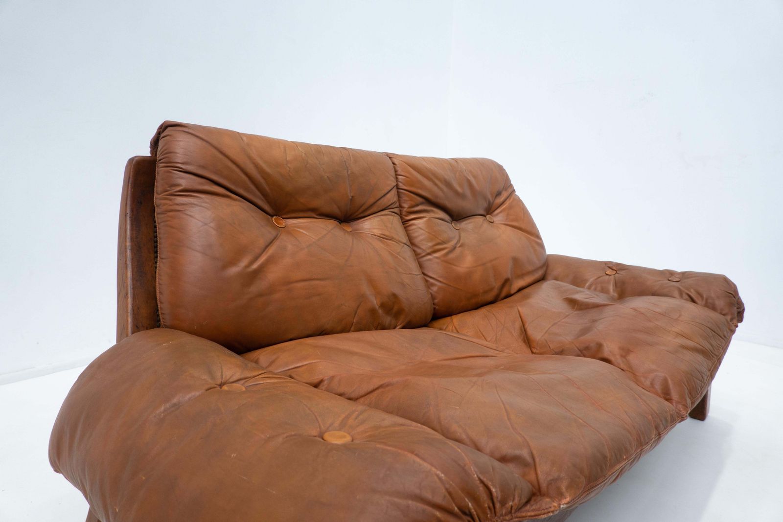 photo for sale Mid Century Living Room Set, Original Cognac Leather, Brazilian Style, 1960s