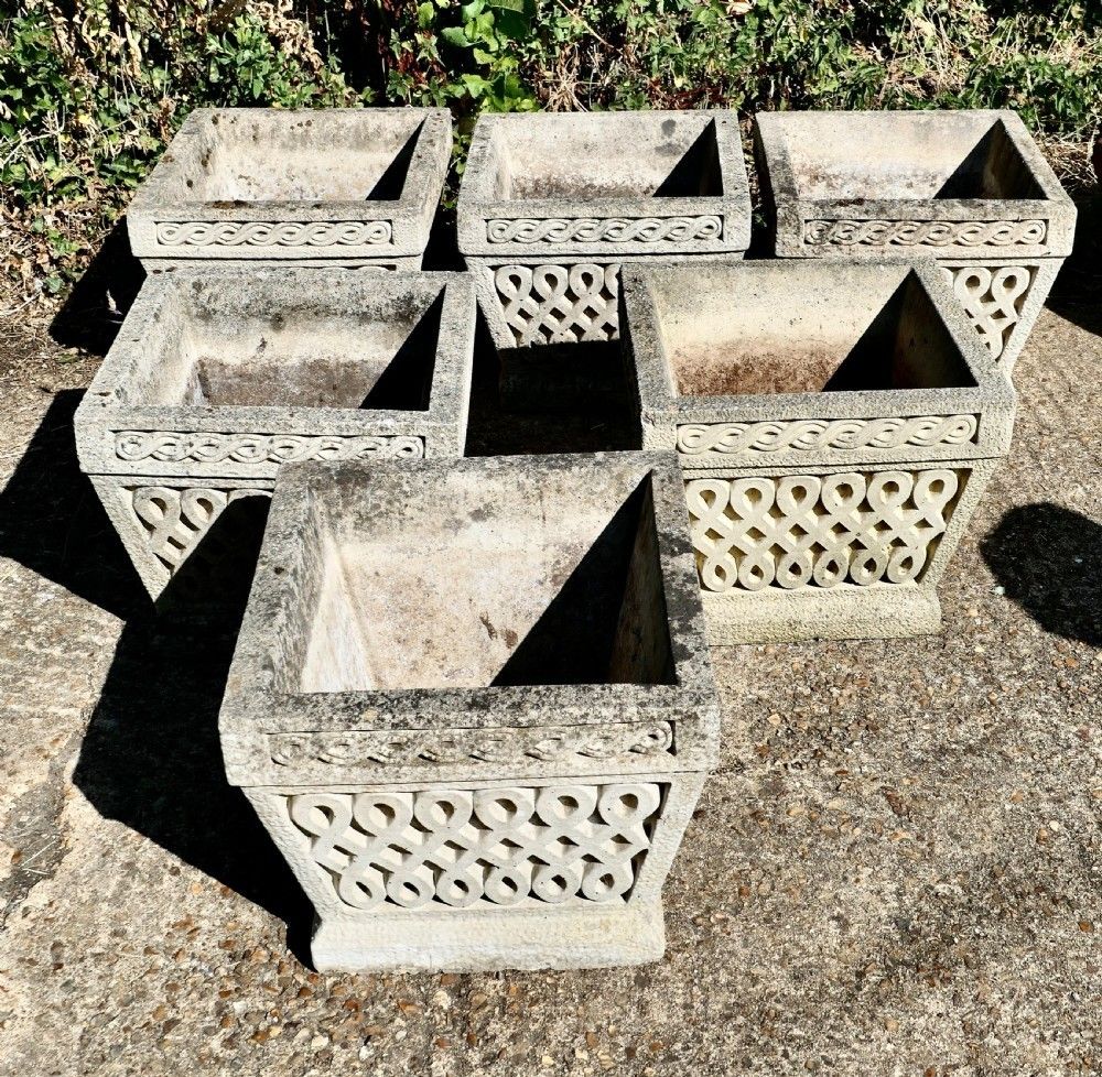A Set Of 6 Classical Basket Weave Garden Planters