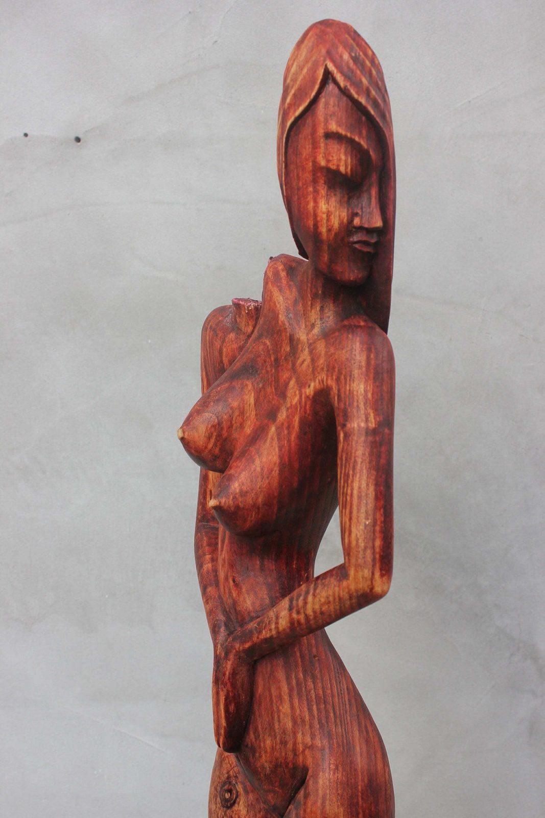 Vintage Exotic Statue Of Woman 61 Inches Naked Female Wooden Figurine Man Cave Decor Birthday Gift For Man