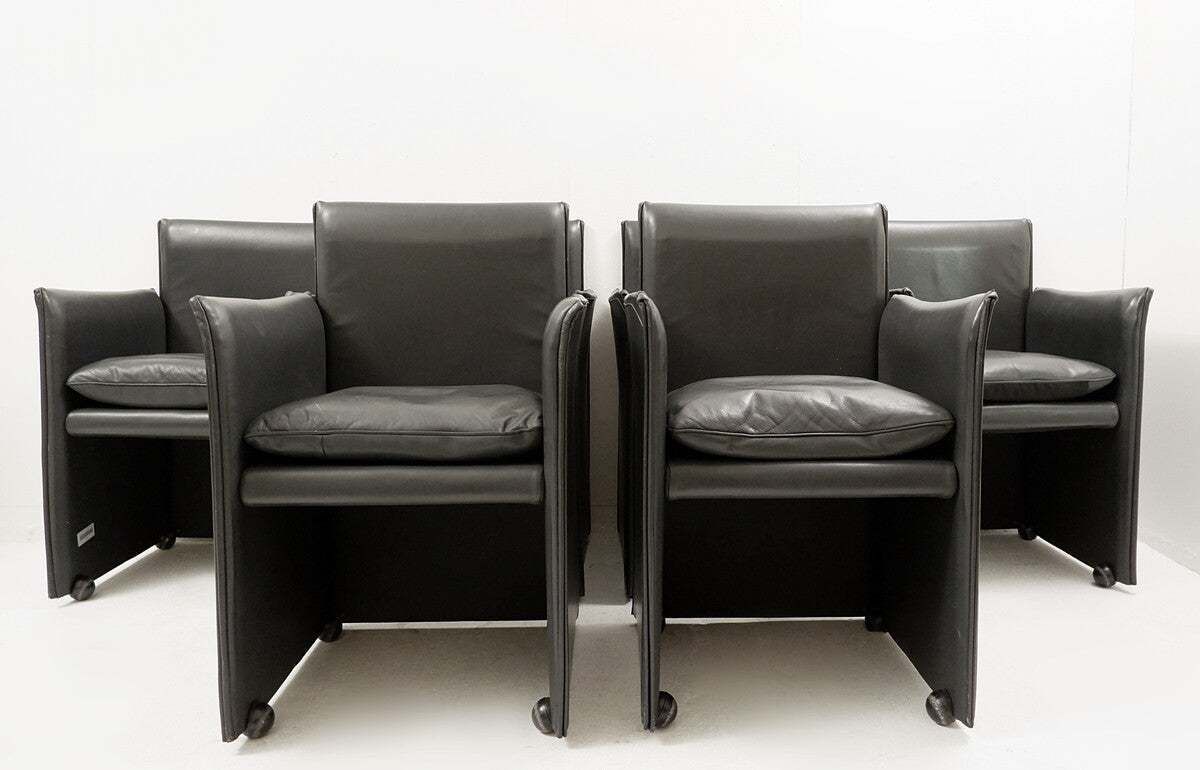 Mid Century Modern Mod.401 "Break" Chairs By Mario Bellini, Mouse Grey Leather