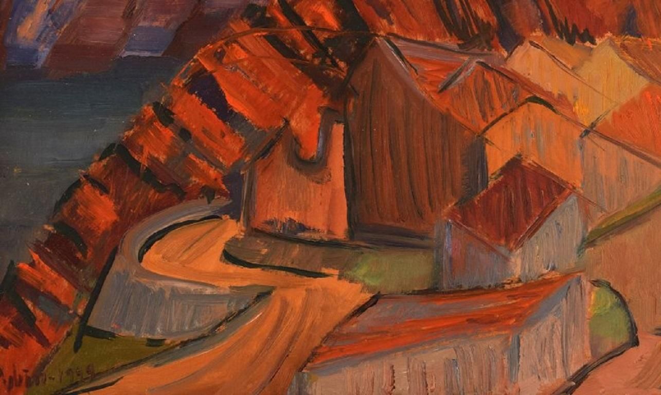 Sven Rybin, Swedish Artist, Oil On Board, Modernist Landscape photo Art
