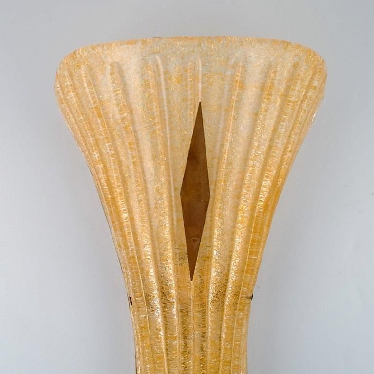Barovier And Toso, Venice, A Pair Of Giant Wall Lamps In Fluted Art Glass photo for sale