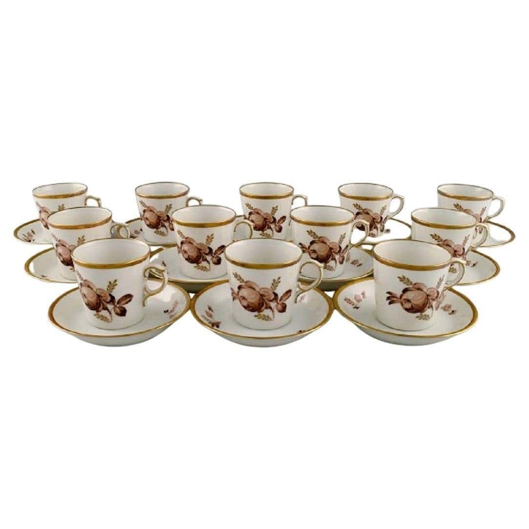 12 Royal Copenhagen Brown Rose Mocha / Coffee Cups With Saucers