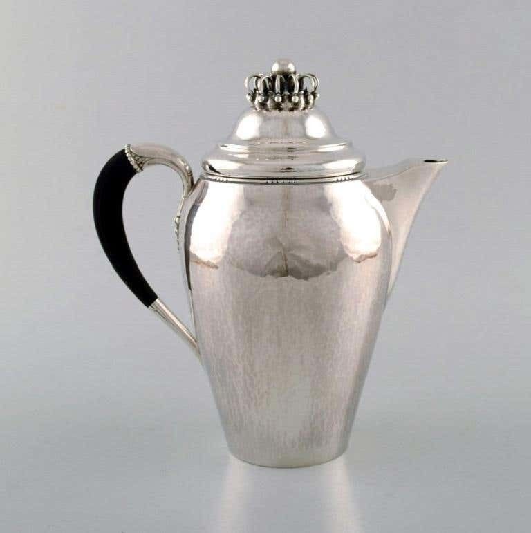 Rare Georg Jensen Coffee Service In Sterling Silver With Ebony Handles photo for sale