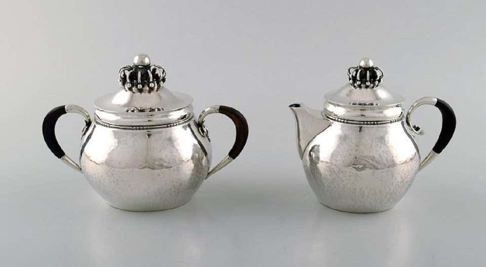Rare Georg Jensen Coffee Service In Sterling Silver With Ebony Handles photo vinterior