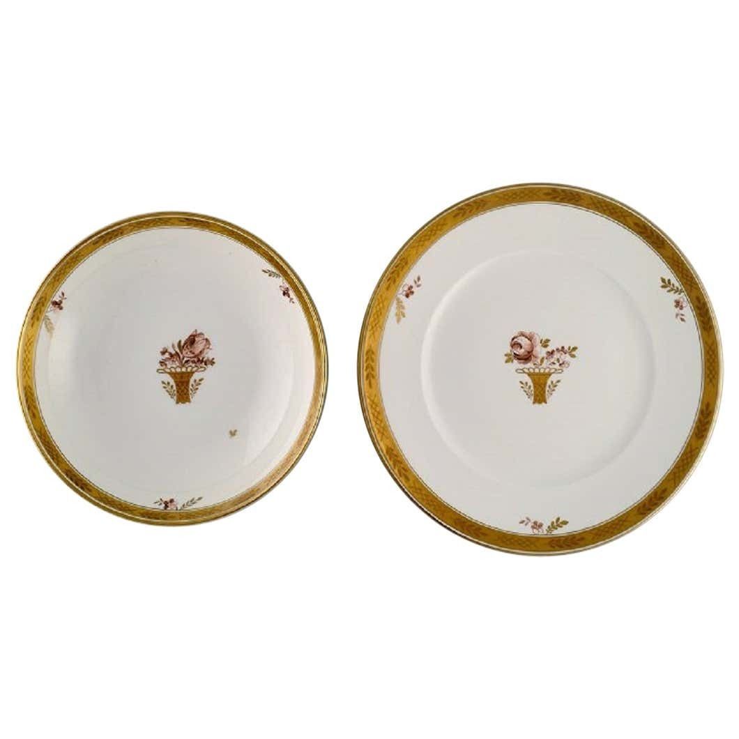 Royal Copenhagen Golden Basket Bowl And Dish In Hand Painted Porcelain