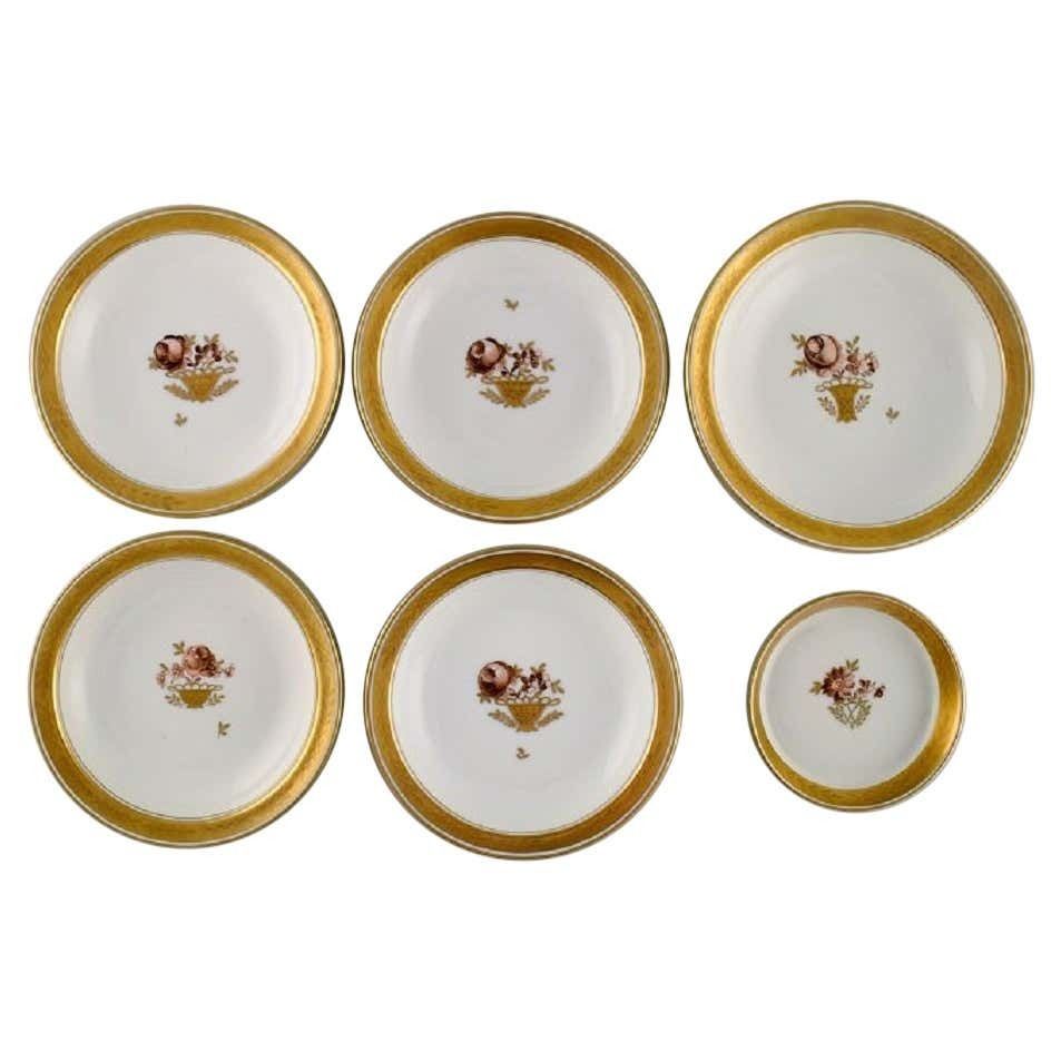 Six Royal Copenhagen Golden Basket Porcelain Bowls With Flowers