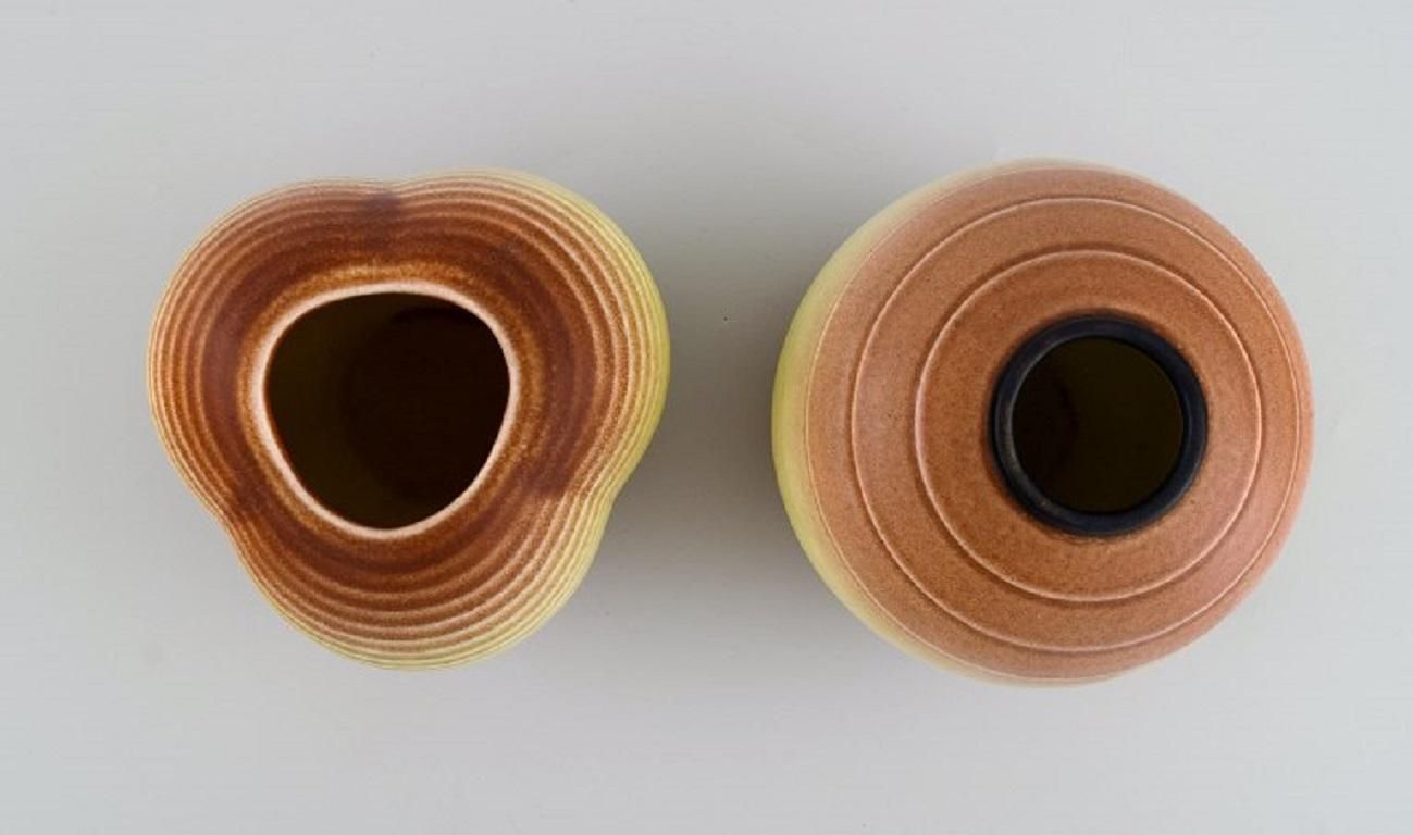 Gertrud Lönegren '1905–1970 For Rörstrand, Two Round Vases In Glazed Ceramics photo for sale