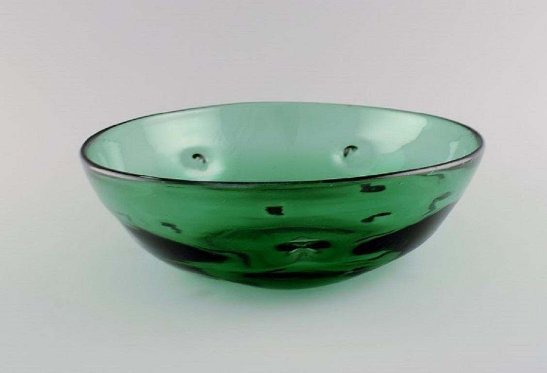 Scandinavian Glass Artist. Unique Bowl In Green Mouth Blown Art Glass. photo furniture