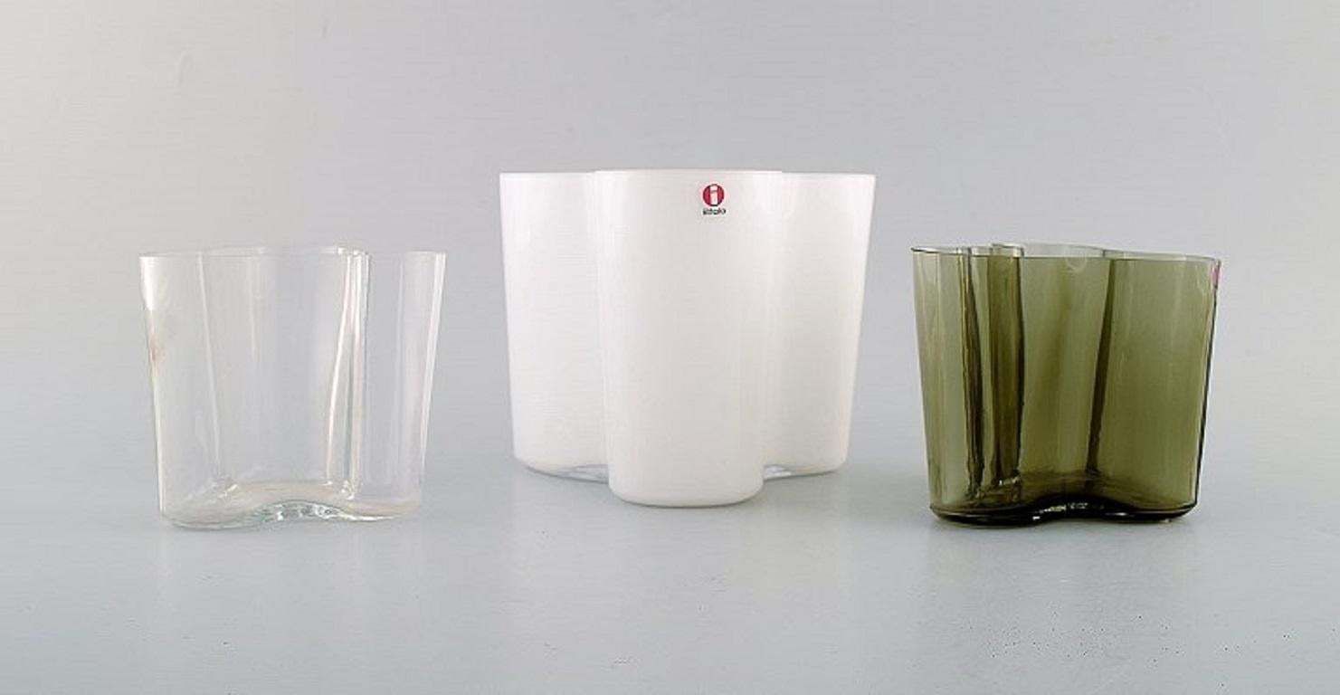 Alvar Aalto For Iittala. Three Vases In Green, White And Clear Art Glass. photo furniture