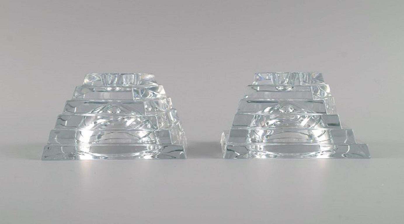 J. G. Durand France Two Candlesticks In Clear Crystal Glass 1980s photo furniture