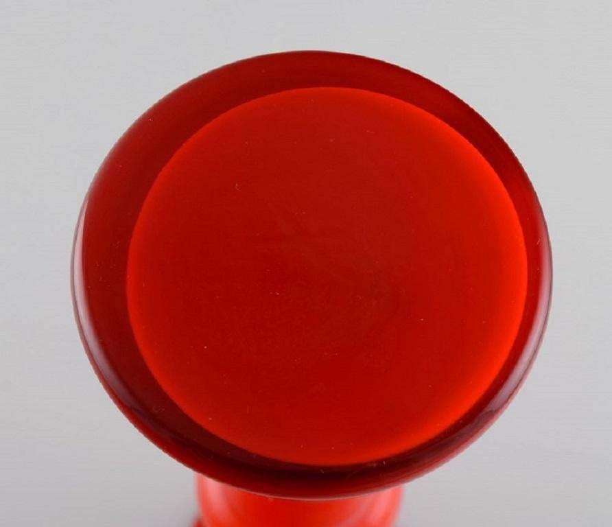 Holmegaard  Kastrup Two Carnaby Vases In Red Mouth Blown Art Glass 1960s photo vinterior