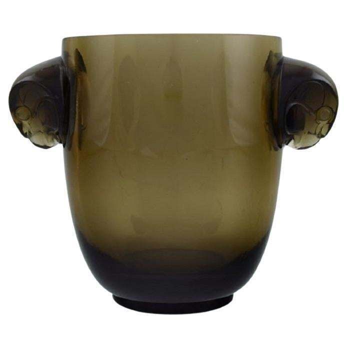 Early René Lalique Vase Topaz Glass With A Moulded Hawk Head On Either Side photo buy