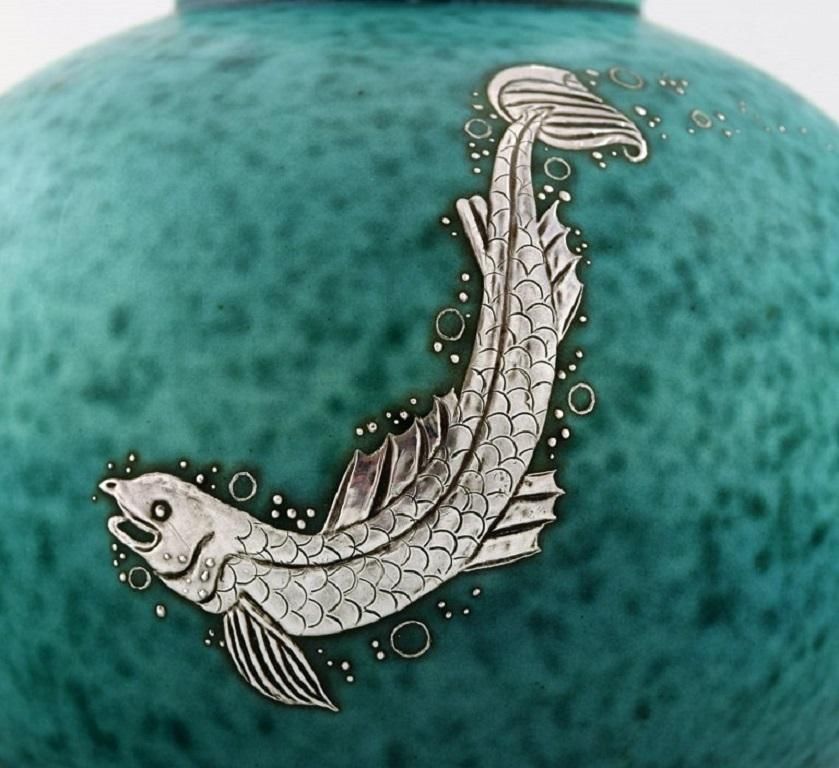 Wilhelm Kåge, Gustavsberg, Round Hand Crafted Art Deco Vase In Ceramics photo furniture