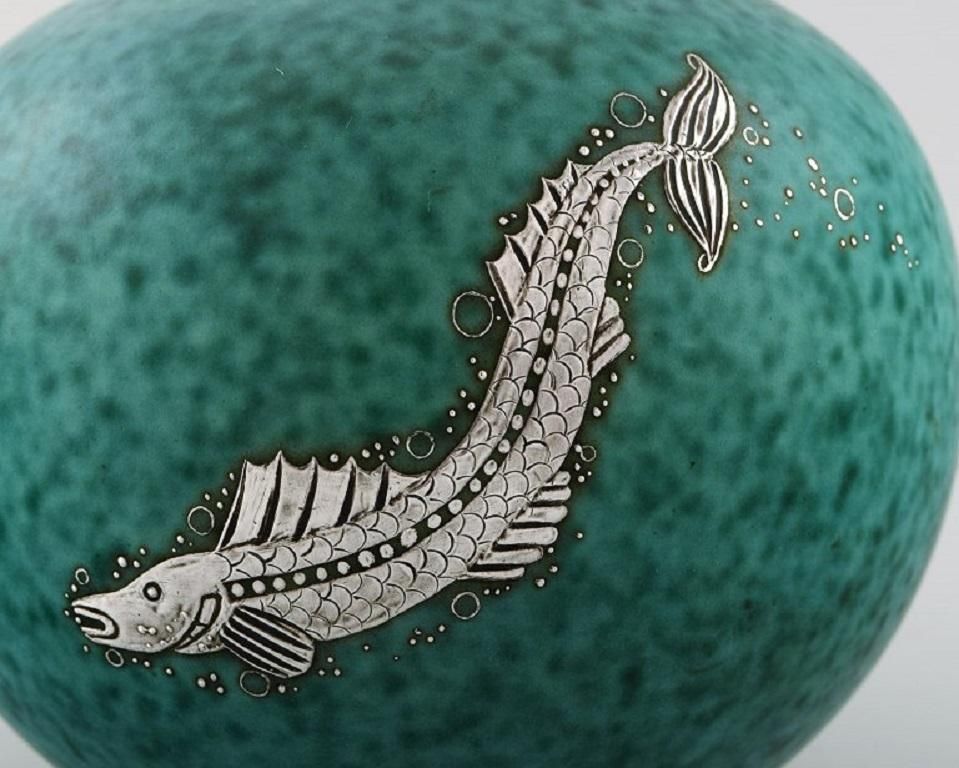 Wilhelm Kåge, Gustavsberg, Round Hand Crafted Art Deco Vase In Ceramics photo for sale
