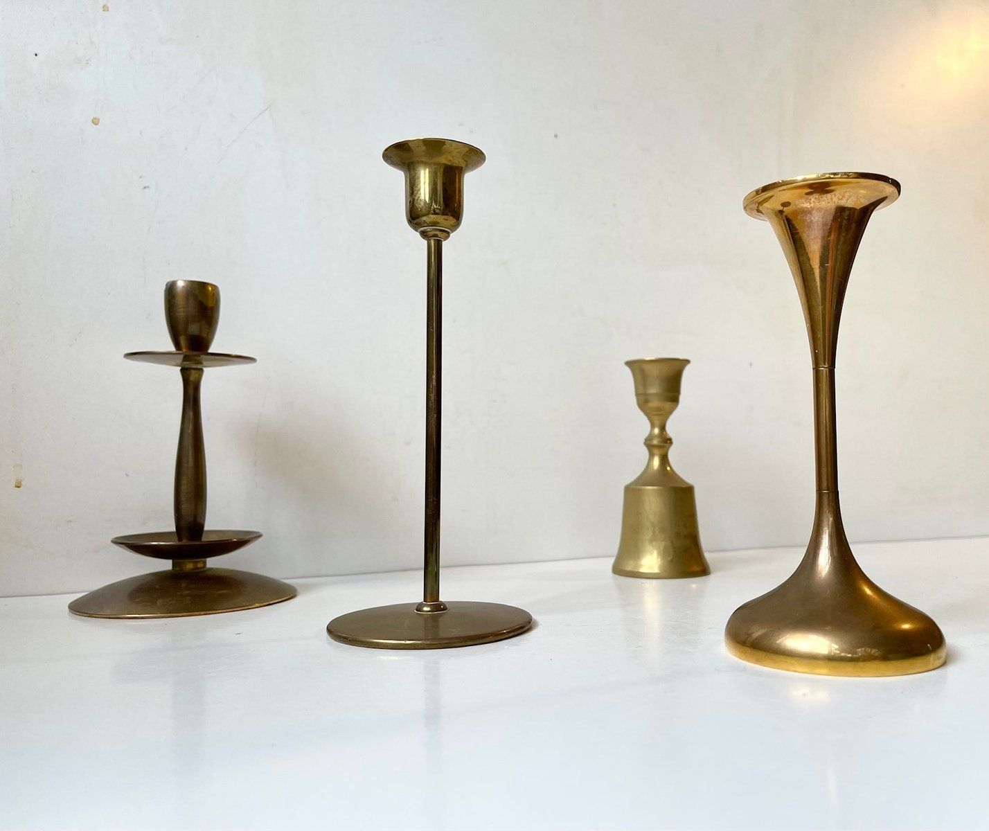 Vintage Scandinavian Brass Candleholders, 1960s, Set Of 4 photo furniture