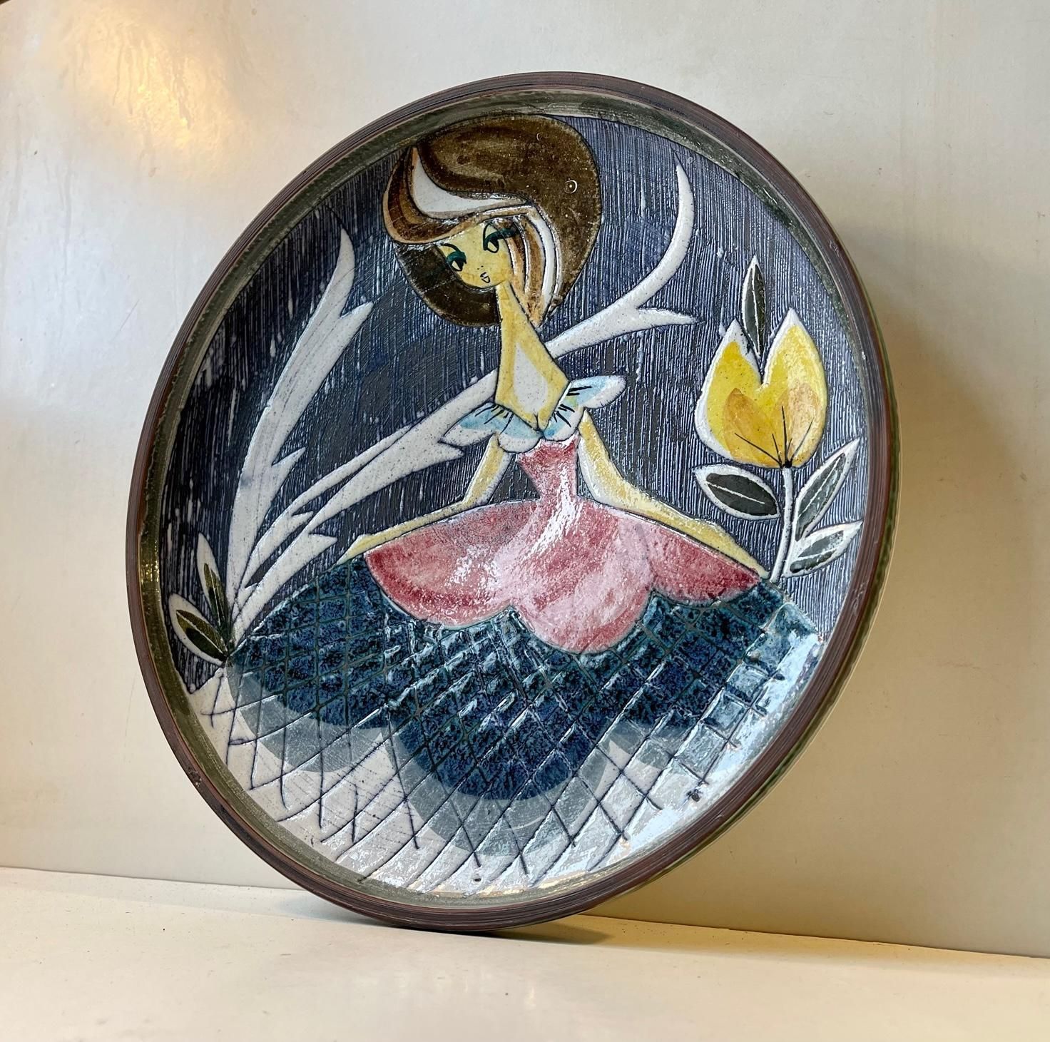 Art Pottery Sgrafitto Charger Or Wall Plaque By Tilgmans Sweden, 1950s photo Art