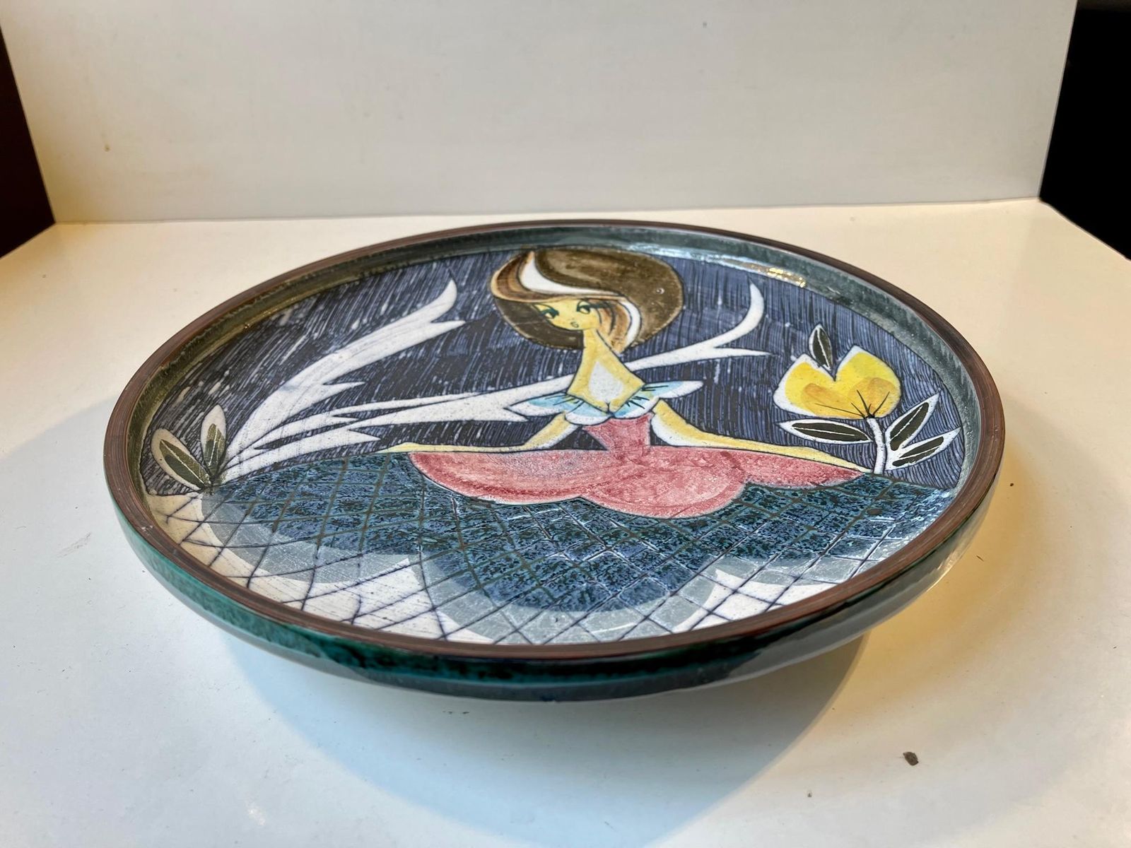 photo furniture Art Pottery Sgrafitto Charger Or Wall Plaque By Tilgmans Sweden, 1950s