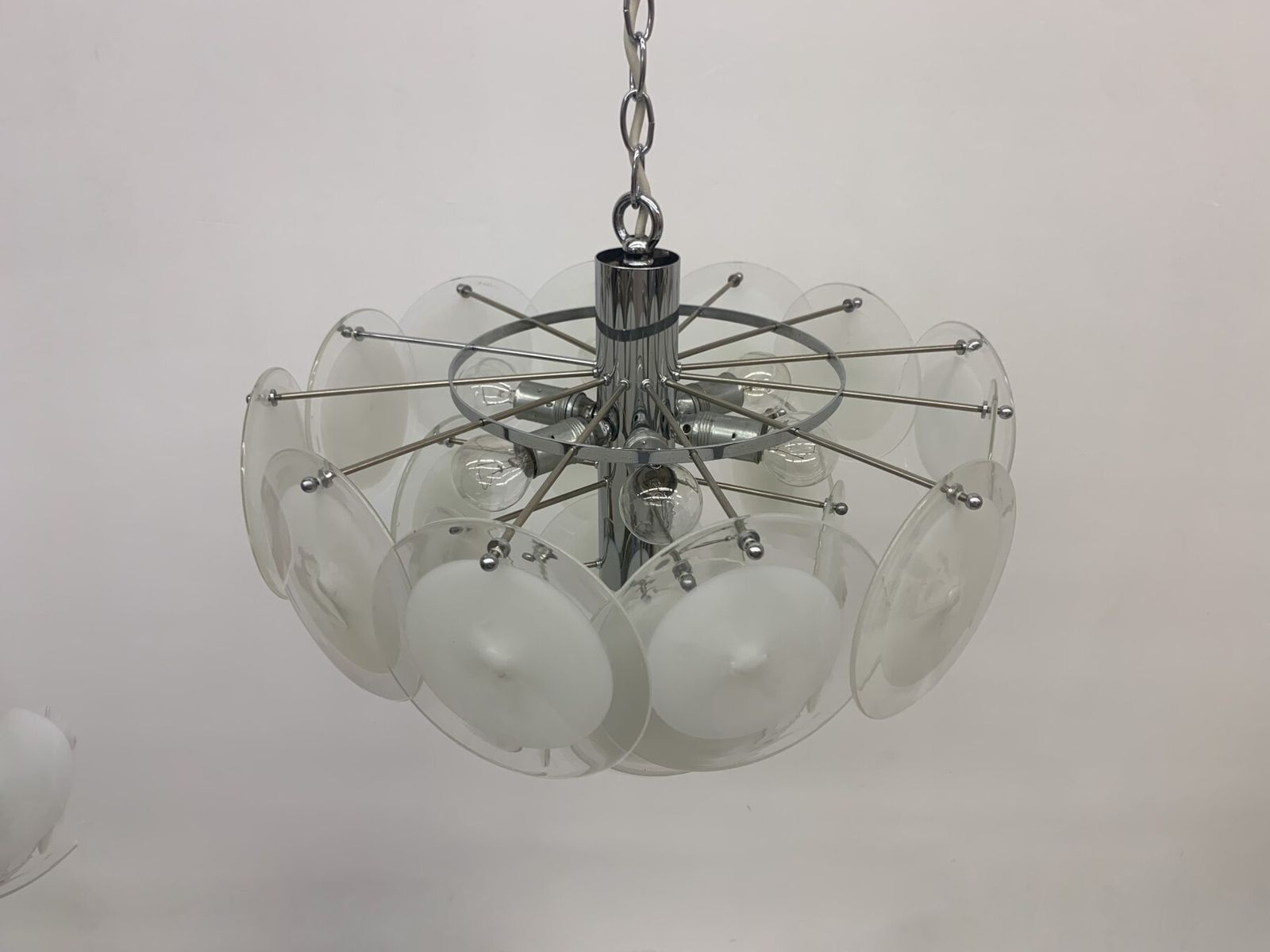 photo furniture Italiaanse Schijfkroonluchter Van Vistosi Murano Glass, Italië, Jaren 1970