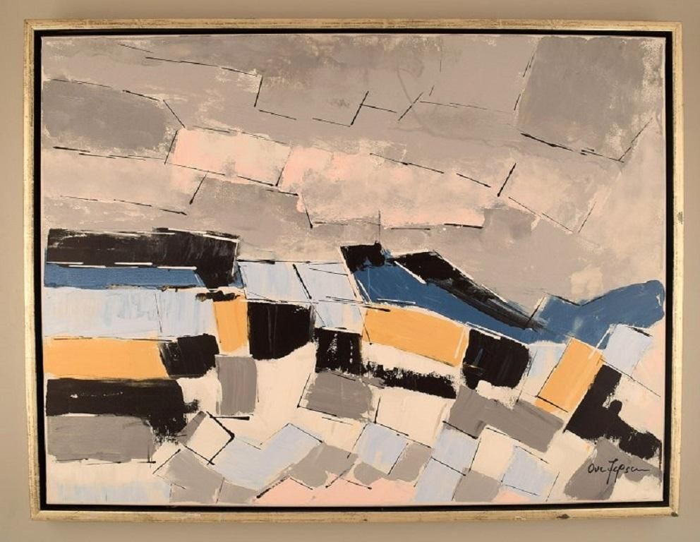 Ove Jepsen (B. 1934) Listed Danish Artist Acrylic/Canvas Abstract Landscape photo furniture