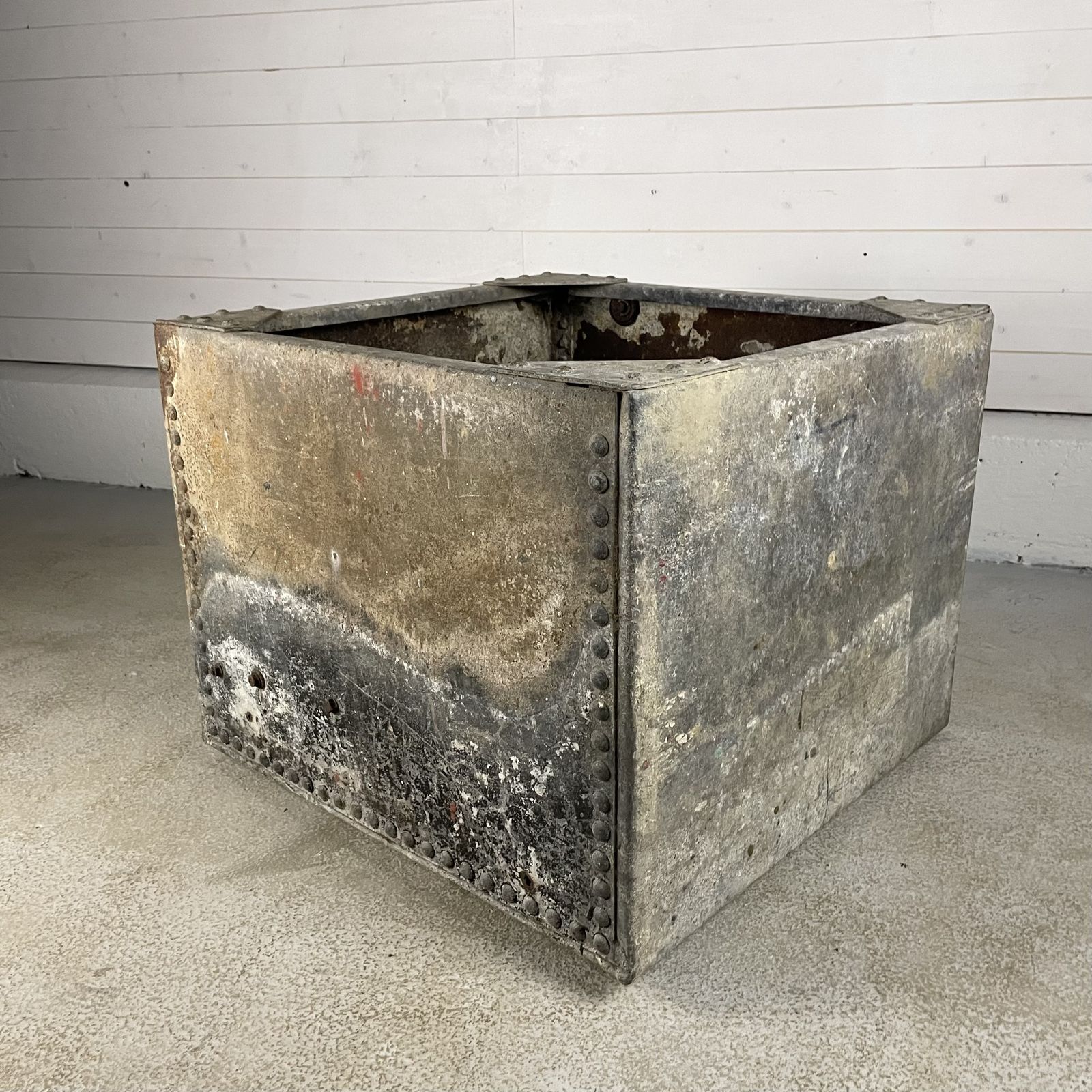 Square Reclaimed Riveted Galvanised Water Tank Planter photo vinterior