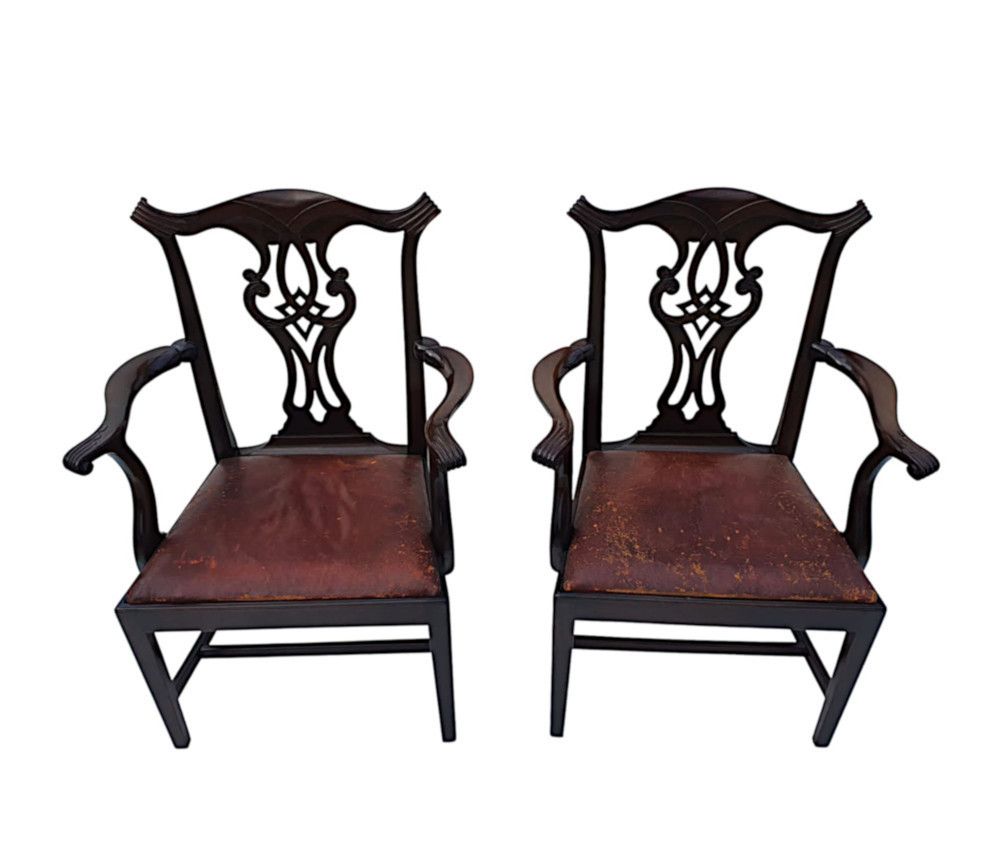 A Stunning Pair Of 19th Century Georgian Design Armchairs After Thomas Chippendale photo for sale
