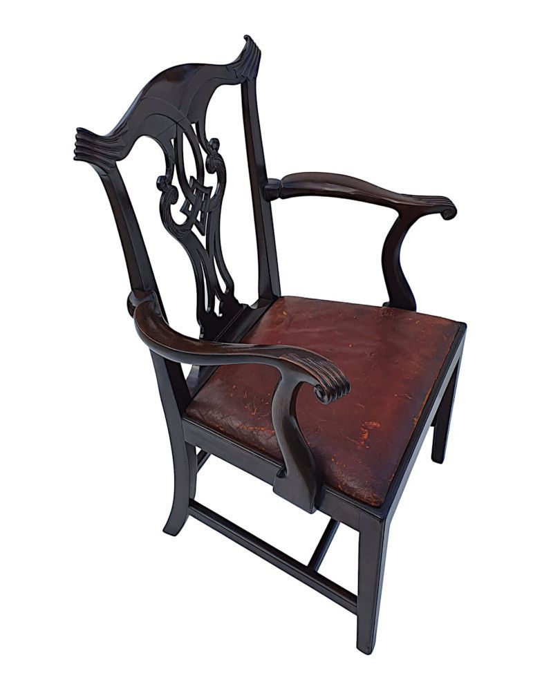 A Stunning Pair Of 19th Century Georgian Design Armchairs After Thomas Chippendale photo 1853.6549