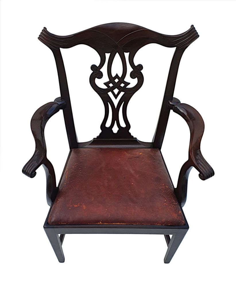 A Stunning Pair Of 19th Century Georgian Design Armchairs After Thomas Chippendale photo vinterior