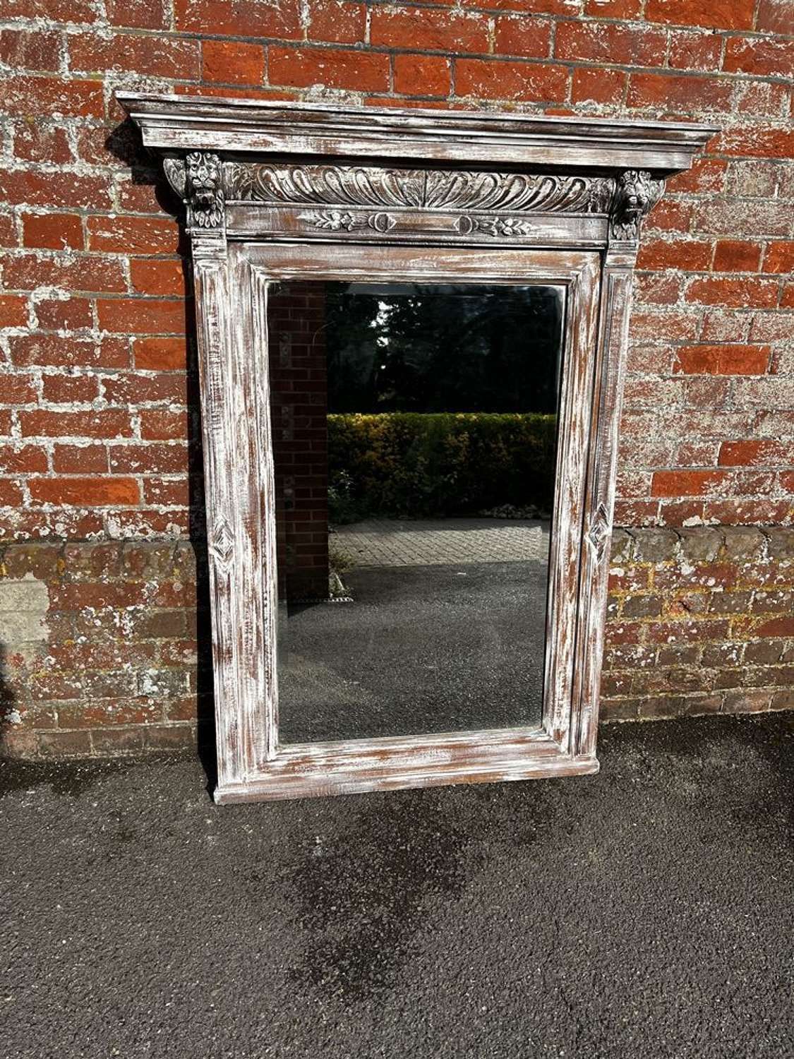 A Fabulous Large Antique French 19th C Distressed Painted Mirror.