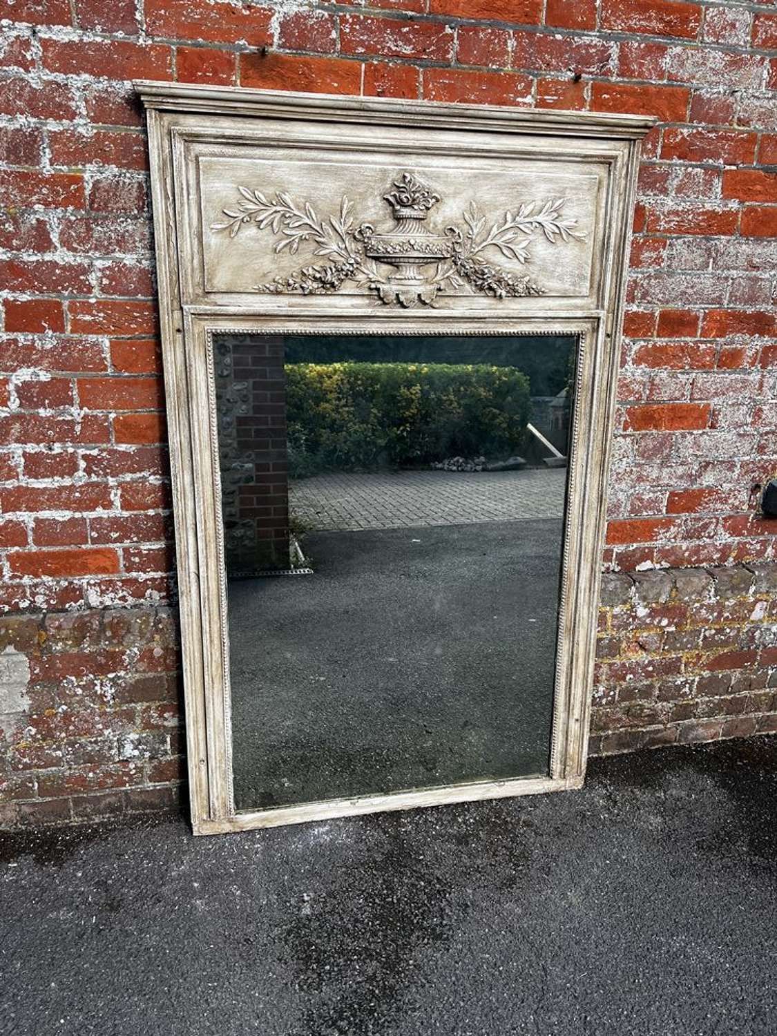 A Superb Large Antique French 19 Th C Carved Wood Painted Mirror.