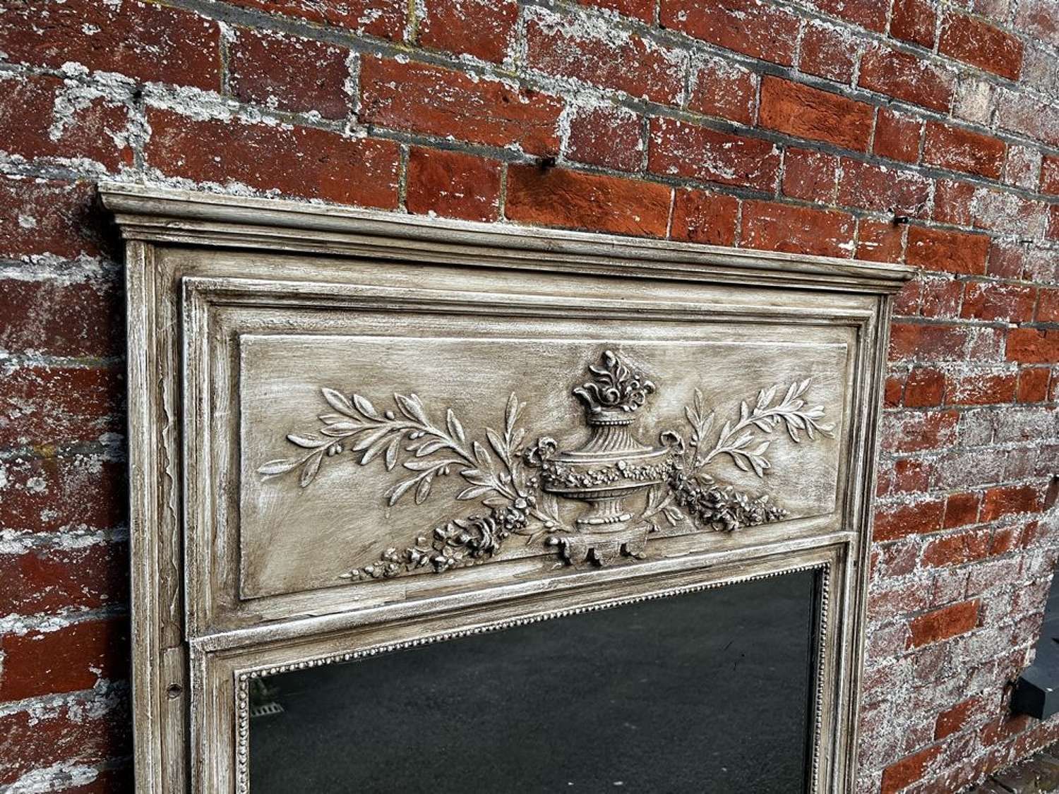 A Superb Large Antique French 19 Th C Carved Wood Painted Mirror. photo for sale