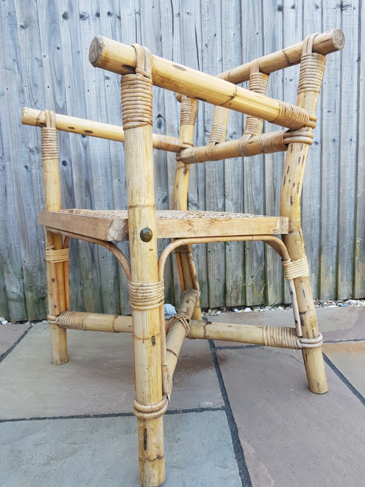 Rare Mid Century Bamboo Armchair In Chinese Manner. Two Available photo for sale