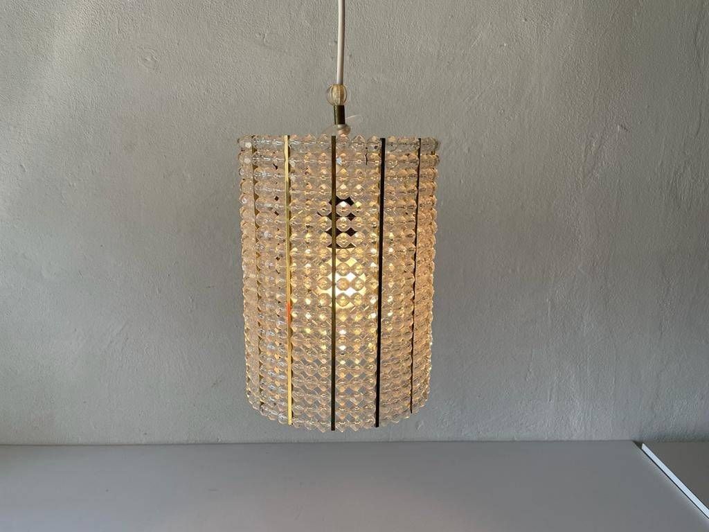 Cylinder Design Lux Pendant Lamp By Palwa With Glass Stones, 1960s, Germany photo buy