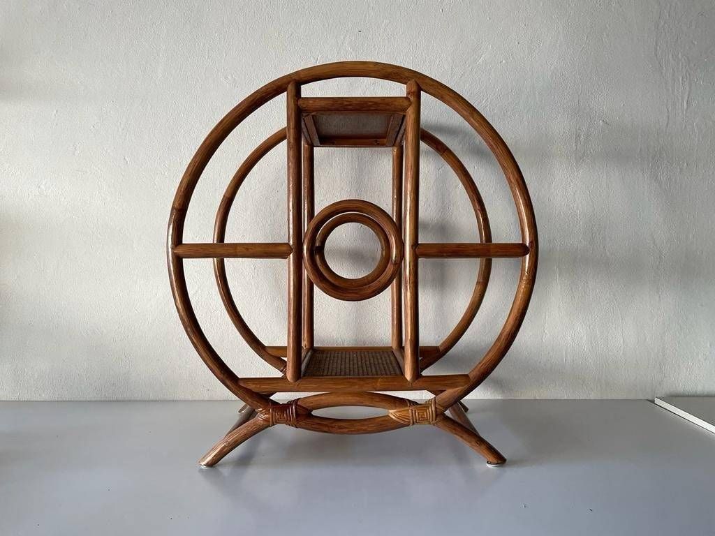 Mid Century Modern Italian Circle Design Bamboo Flower Stand With 4 Flowerpot Space, 1960s, Italy