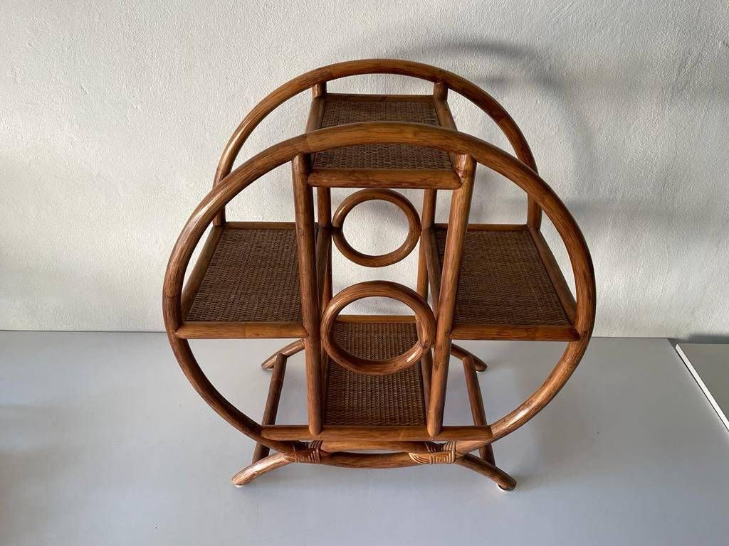 Mid Century Modern Italian Circle Design Bamboo Flower Stand With 4 Flowerpot Space, 1960s, Italy photo Home Decor