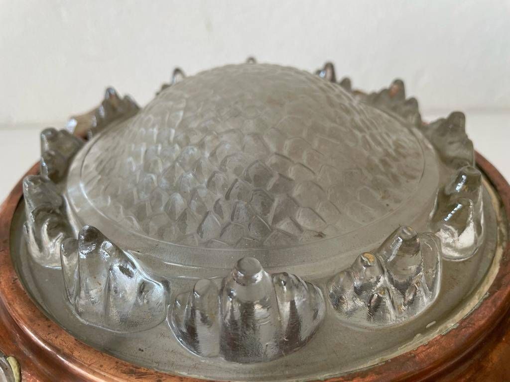 Exceptional Italian Art Deco Copper And Glass Flush Mount Ceiling, 1970s, Italy photo vinterior
