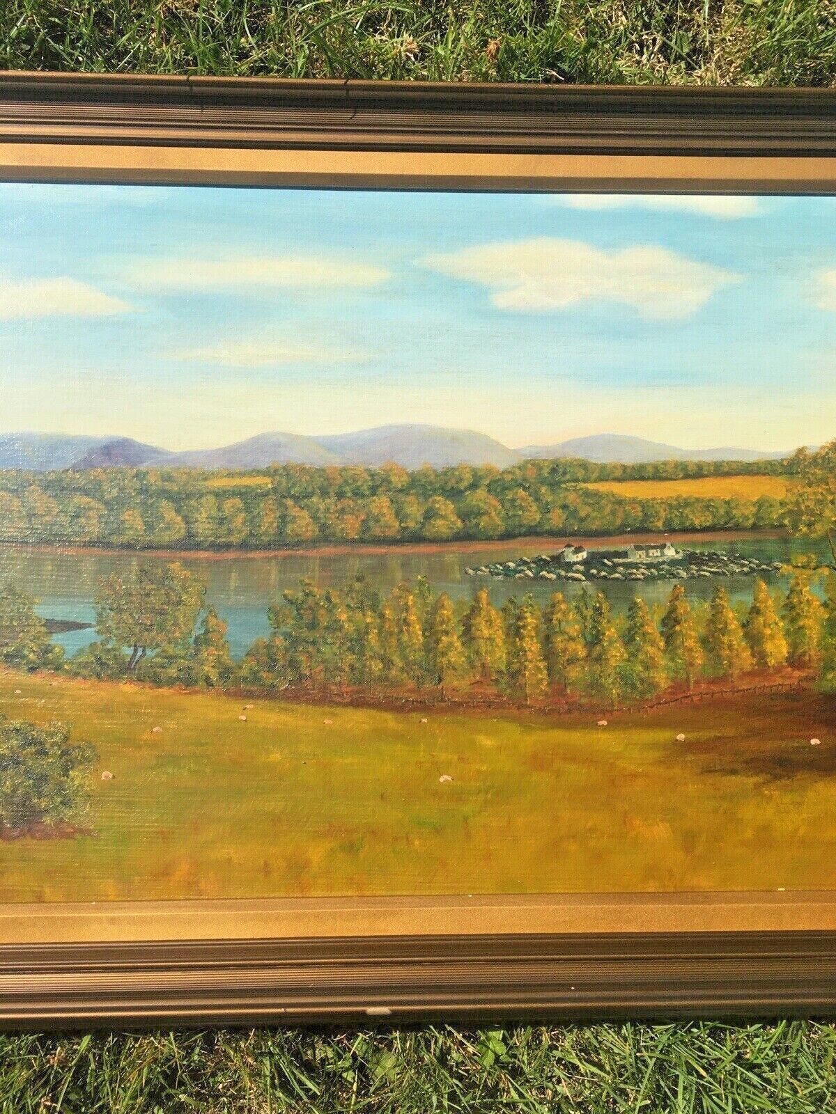 Huge 4ft Original Framed Oil Painting Menai Britannia Bridge Anglesey Snowdonia photo Art