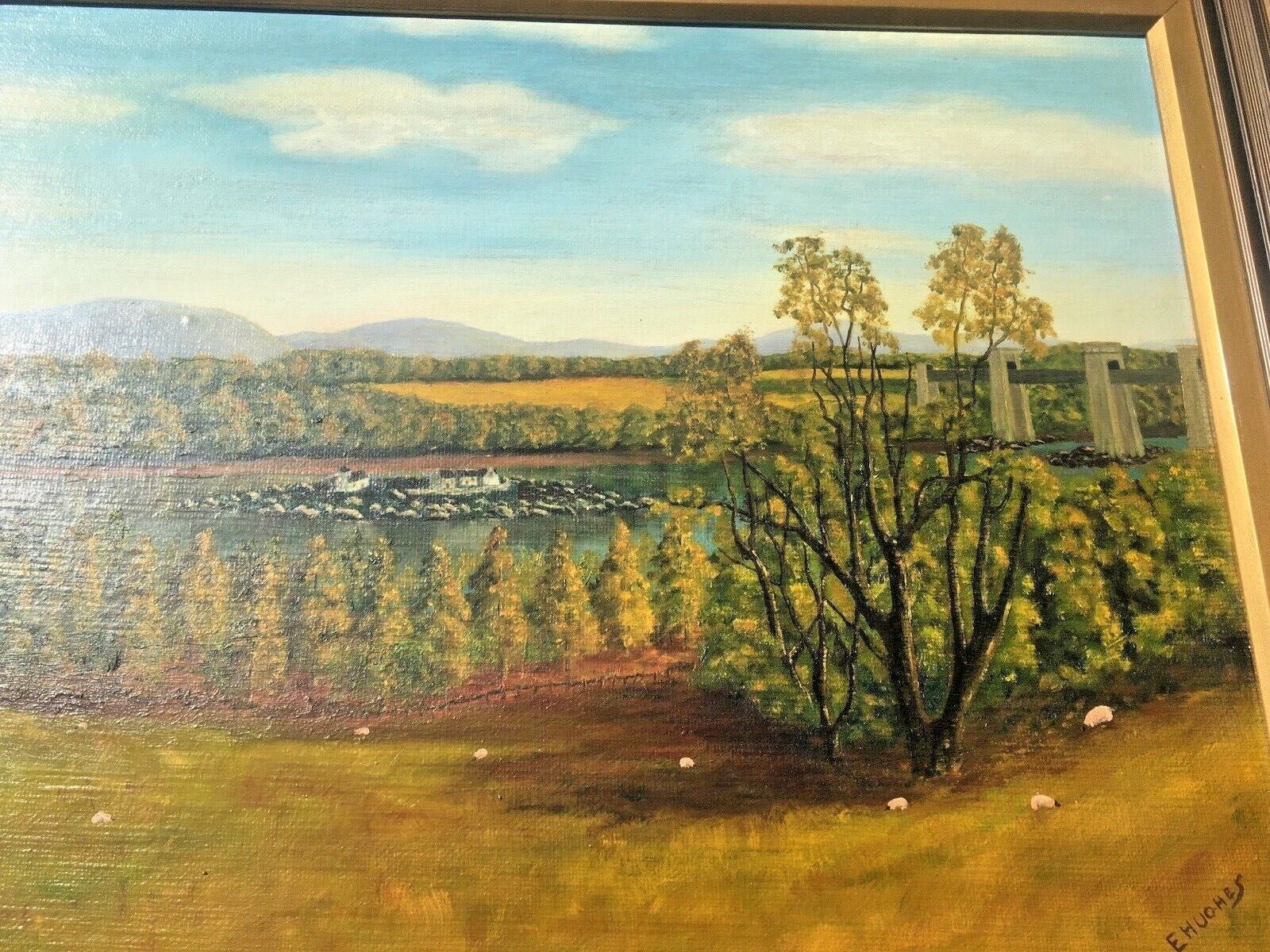 Huge 4ft Original Framed Oil Painting Menai Britannia Bridge Anglesey Snowdonia photo buy