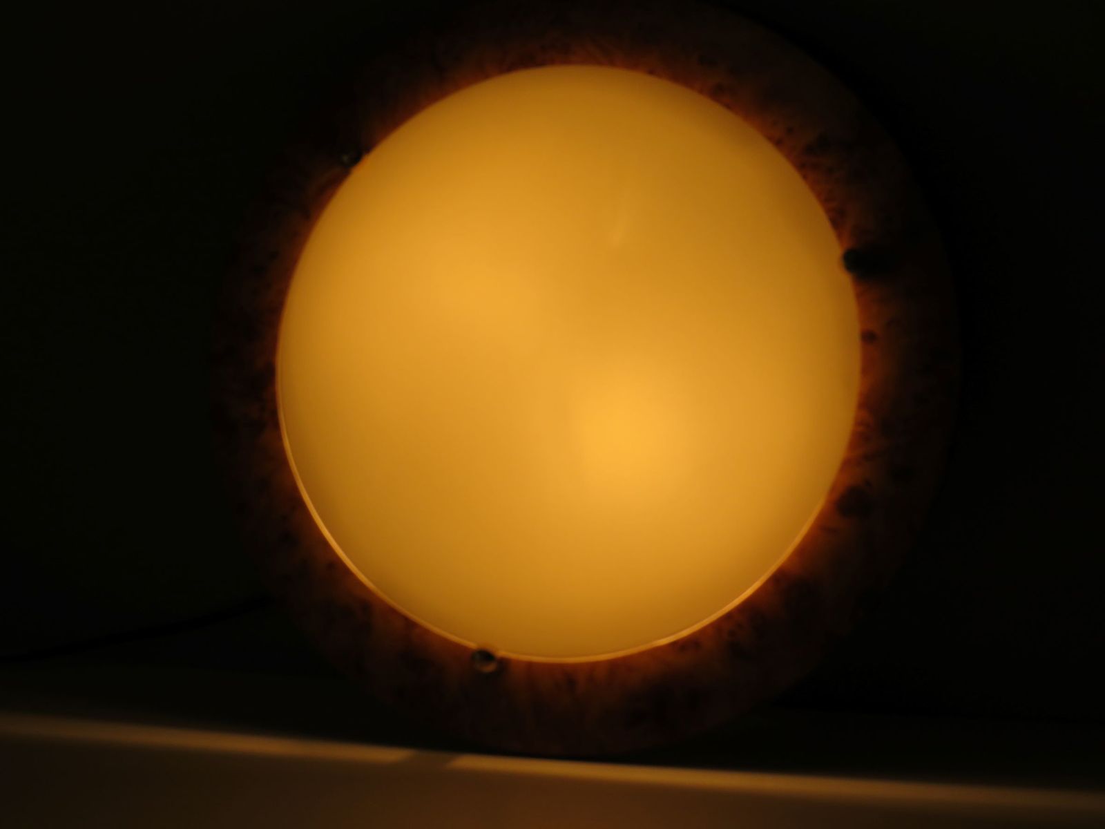 Vintage Ceiling Lamp, Glass And Faux Burlwood, Spain 1970 photo 520.0