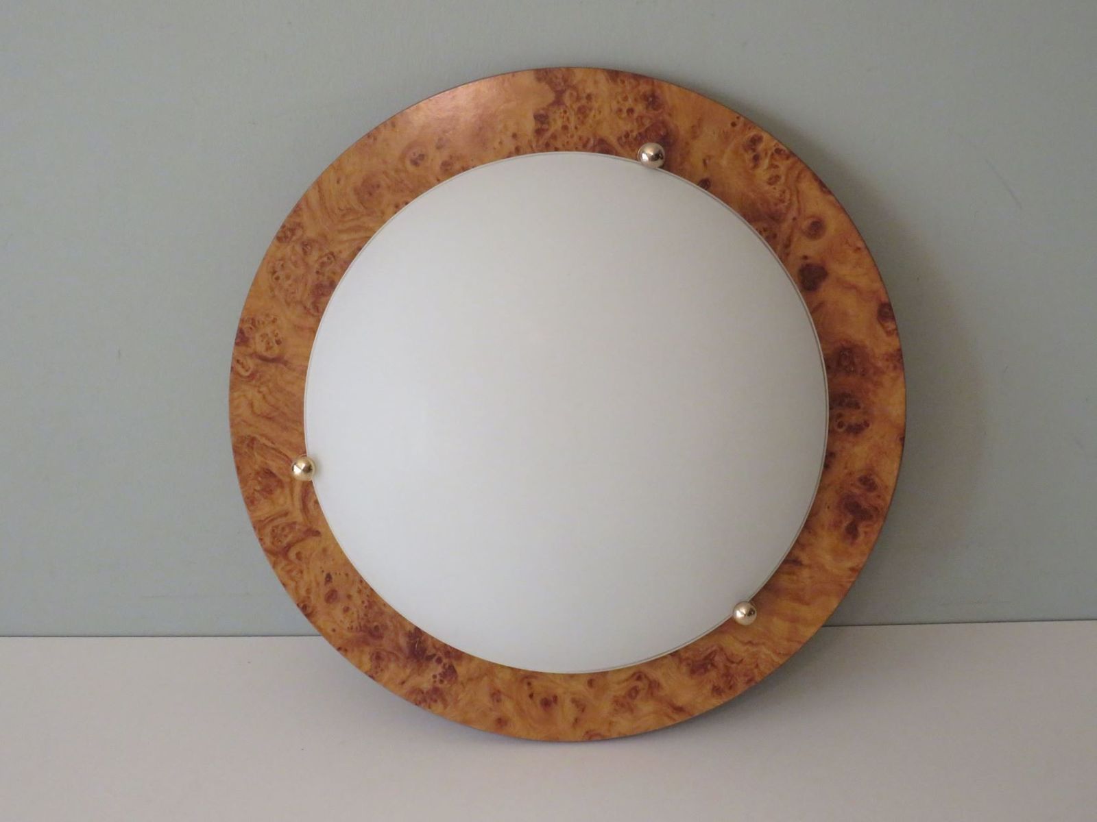 photo furniture Vintage Ceiling Lamp, Glass And Faux Burlwood, Spain 1970