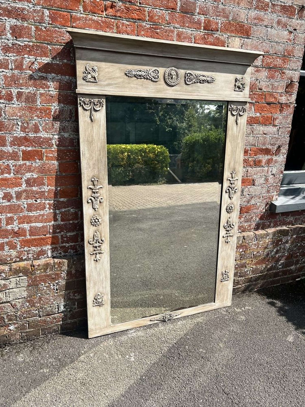 An Exceptional Large Antique French 19th Century Painted Mirror.
