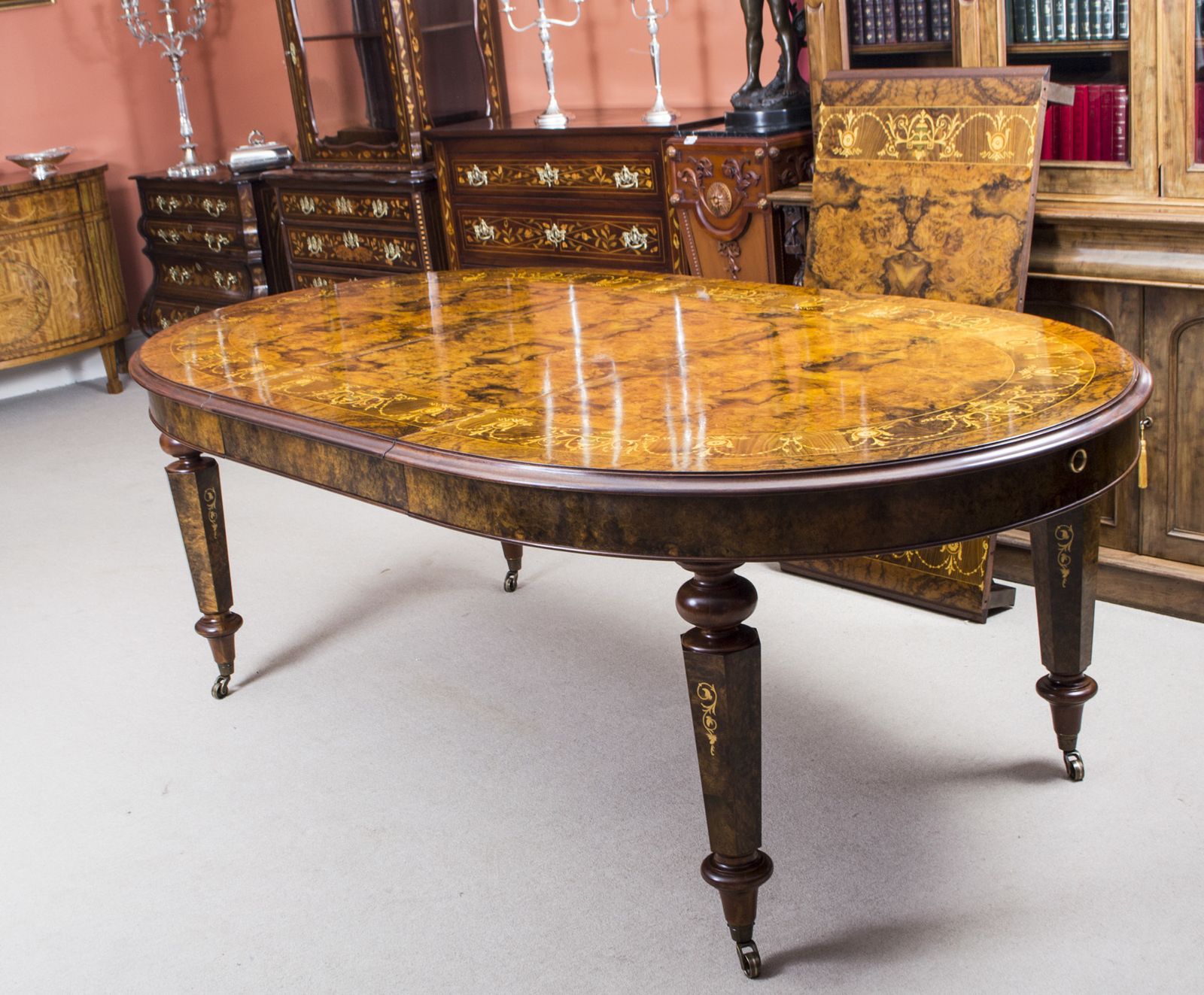 9500.0 Stunning Burr Walnut Marquetry Dining Table 10 Chairs photo