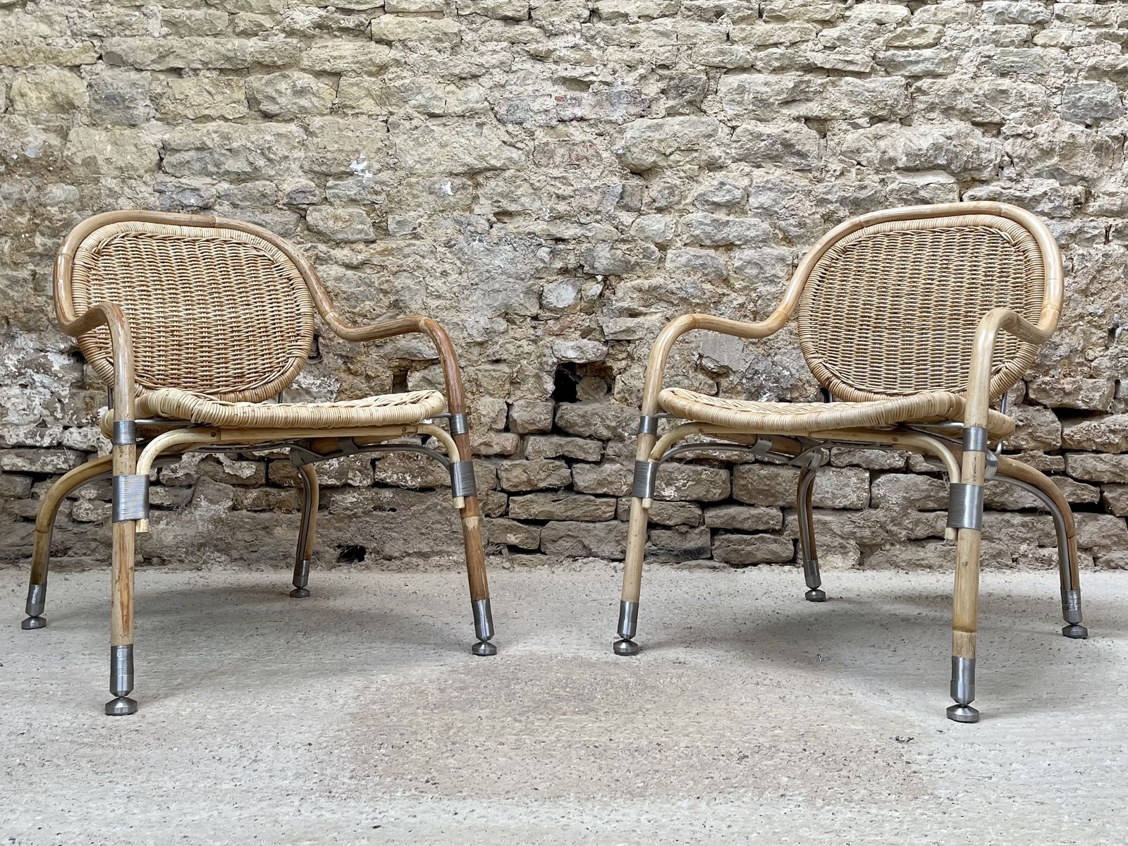 Vintage Ikea Garden Patio Chairs Chair Mats Theselius Rattan And Steel Armchair Bedroom Chair Pair. photo for sale
