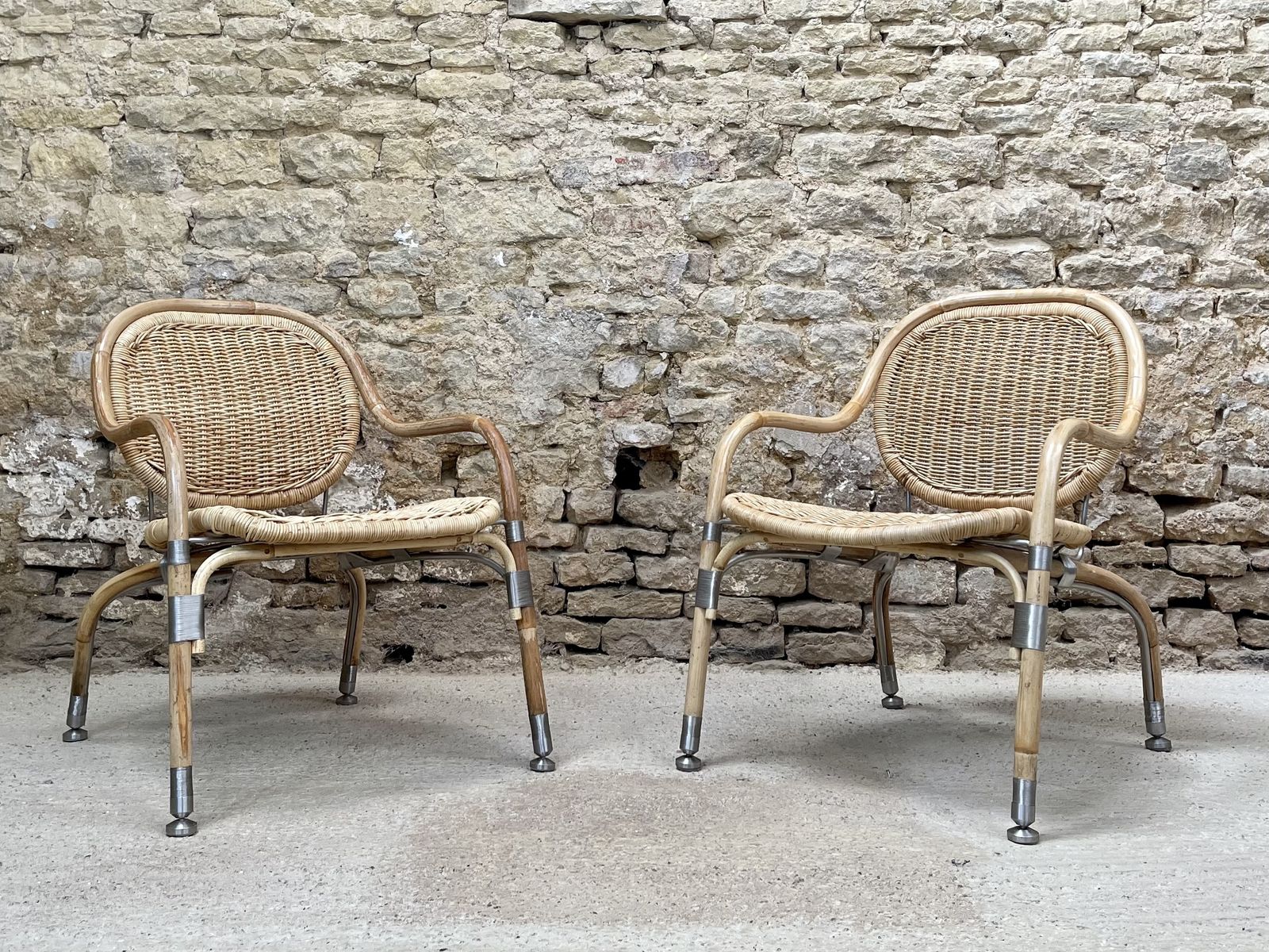 Vintage Ikea Garden Patio Chairs Chair Mats Theselius Rattan And Steel Armchair Bedroom Chair Pair. photo vintage