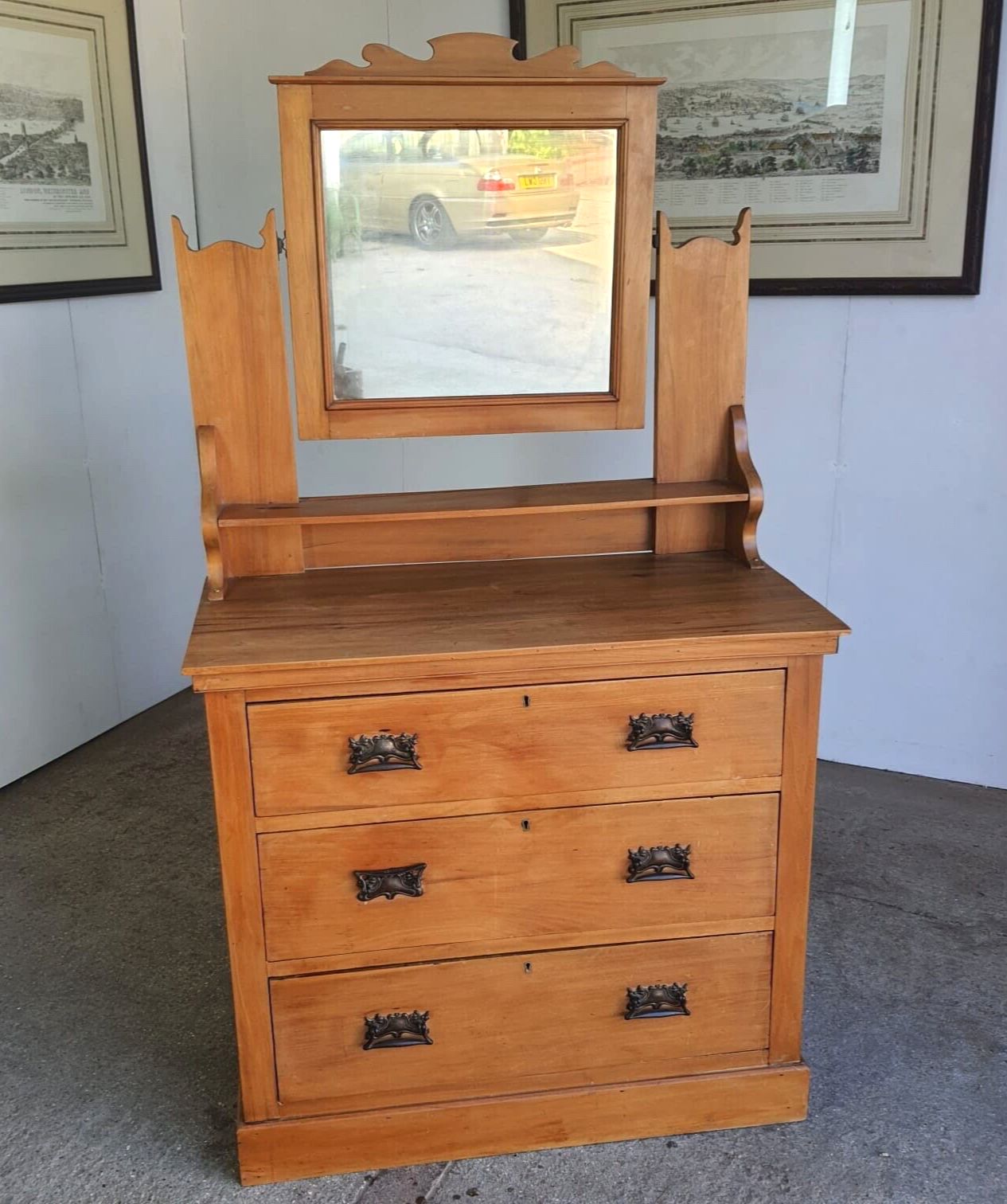 Antique Walnut Art Nouveau Dressing Drawers Mirror Dressing Table Bedroom