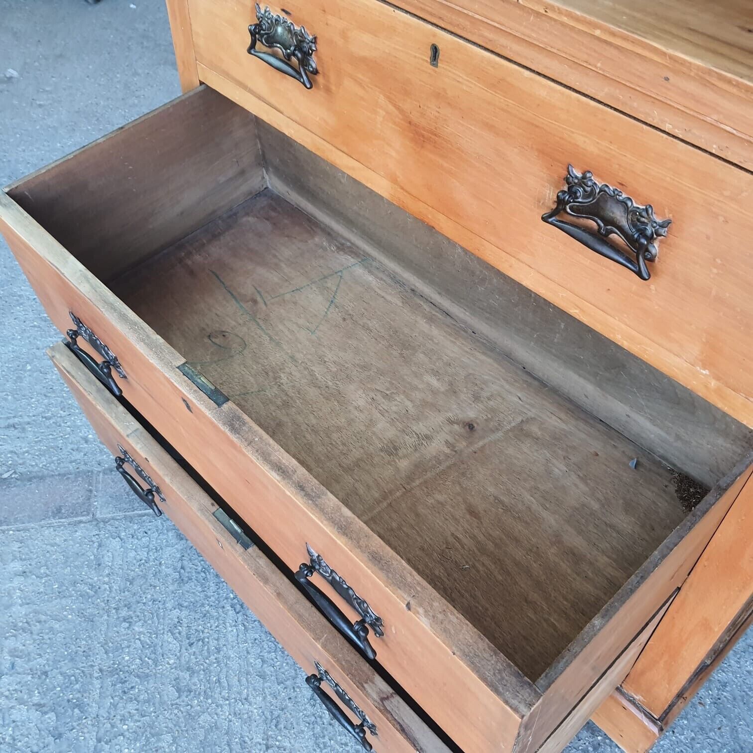 Antique Walnut Art Nouveau Dressing Drawers Mirror Dressing Table Bedroom photo vintage